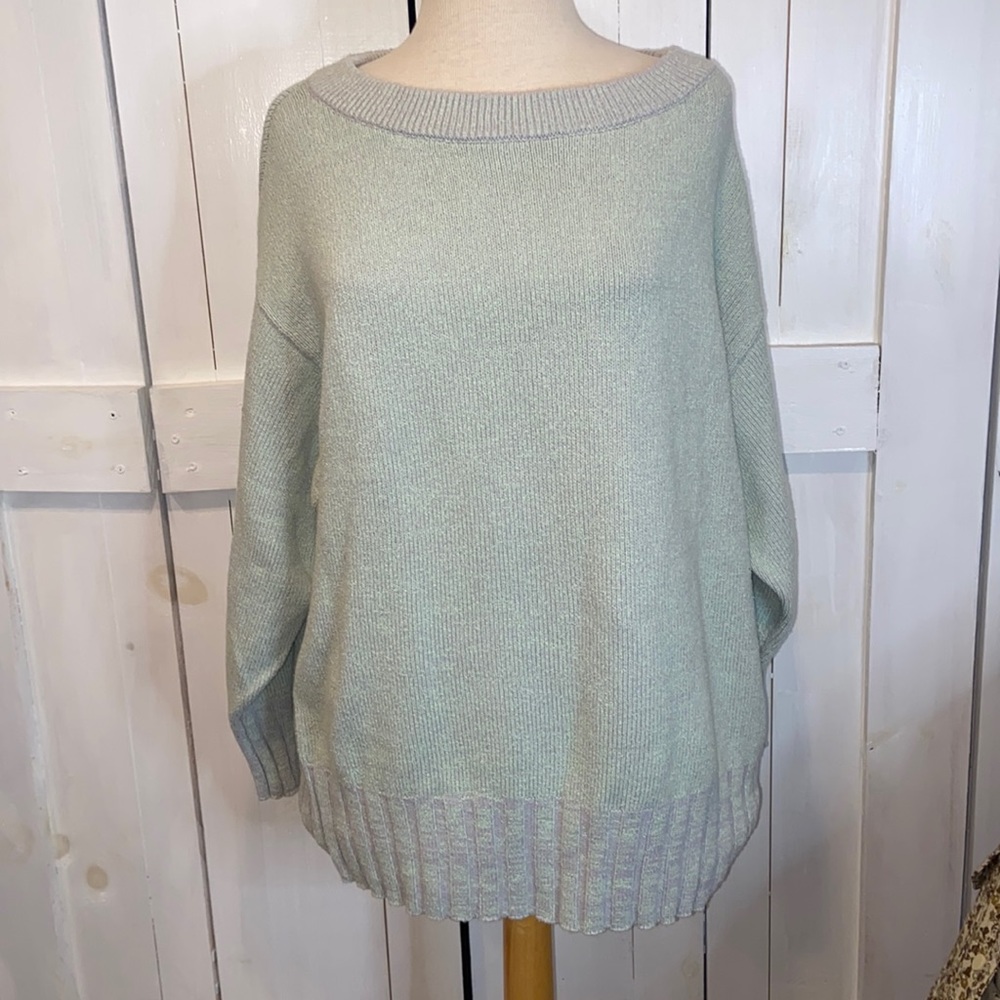 Free People Street Fair Lime Grey Combo Tunic Sweater